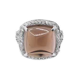Smoky Quartz Ring, Smokey Quartz and CZ Ring, 925 Sterling Silver Ring, Handmade Unique Gemstone Ring, Engagement Ring, Birthday Gift