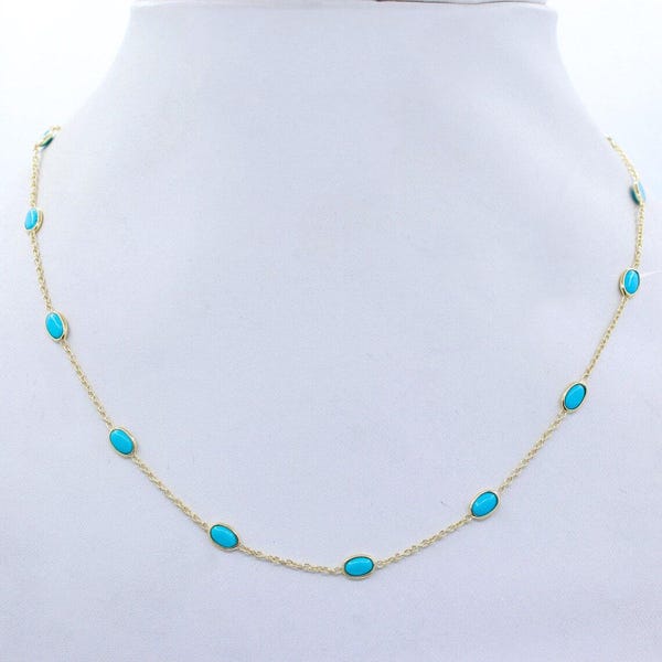 Turquoise Gemstone Necklace : 925 Sterling Silver