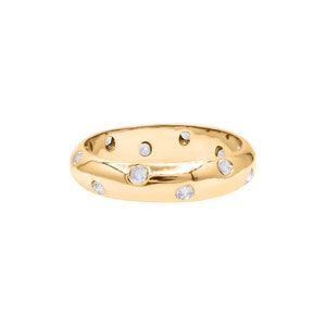 14k Gold Diamond Wedding Band: Flush Set Stacking Ring