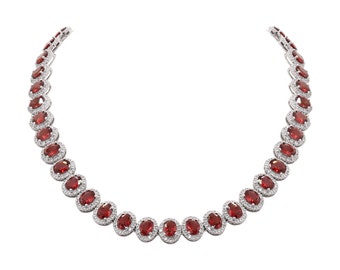 Garnet Necklace Earrings Set : CZ Sterling Silver Jewelry Set