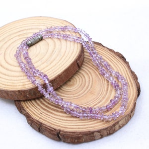 Natural Purple Amethyst Beaded Minimalist Necklace, Dainty Smooth Button Shape Beads Choker, Purple Crystal Choker, Healing Necklace