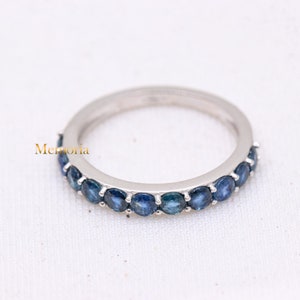 Sapphire Gemstone Jewelry Ring, Half Eternity Band Ring, Minimalist Silver Jewelry Ring, 14k White Gold Jewelry Ring, Personalization Gift