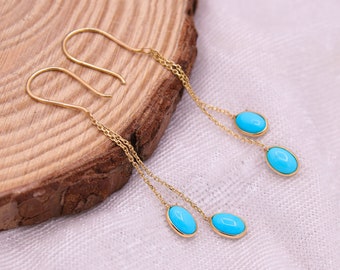 Turquoise Gemstone Dangle Earring : 18k Yellow Gold