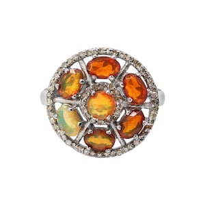 Flower Designs Ethiopian Opal Ring, 925 Sterling Silver Ring, Firing Opal Ring, Opal Diamond Jewelry Ring, Opal Gemstone Rings