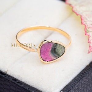Multi Tourmaline Ring, 14k Yellow Gold Watermelon Tourmaline Ring, Yellow Gold Ring, Statement Ring, Cluster Ring Birthday Gift