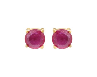 Ruby Faceted Stones Stud Earring, 14k Yellow Gold