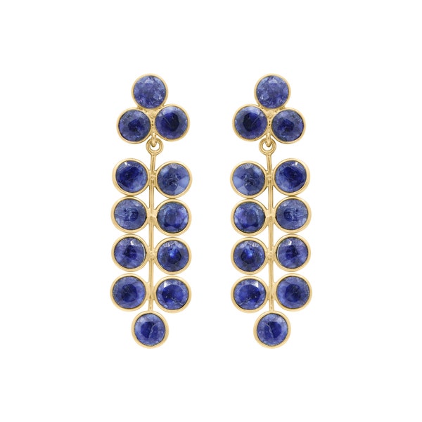 Dark Blue Sapphire Long Dangle Earrings Elegant Drop Earrings Leaf Design 925 Silver Earrings 18K White Gold Jewelry Bridesmaid Long Earring