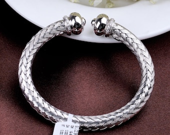 Rope Twist Sterling Silver Bangle Bracelet - Stackable 925 Silver