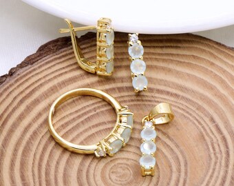 Yellow Gold Plated Chalcedony Jewelry Set:  925 Sterling Silver