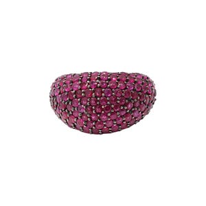 Pave Ruby Dome Ring, Faceted 925 Sterling Silver Band
