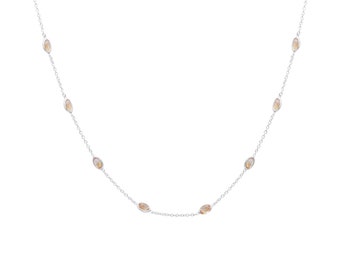 Yellow Citrine Faceted Gemstone Necklace, 925 Sterling Silver Necklace, Antique Necklace, Station Chain Necklace, Personalization Gift