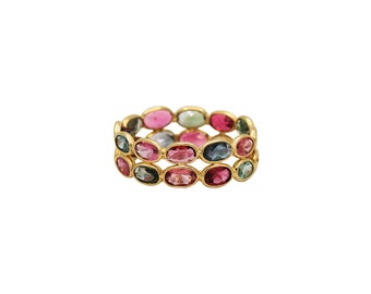 18k Yellow Gold Multi Tourmaline Eternity Band Ring