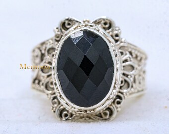 Wholesale Price ! Faceted Black Onyx Gemstone Ring, Onyx Faceted Onyx Gemstone Ring, 925 Sterling Silver Ring, Mother's Day Gifts