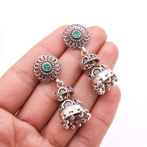 Traditional Green Stone Earring, 925 Sterling Silver Earring, Fine Silver Earring, Handmade Silver Jewelry, Anniversary Day Gifts
