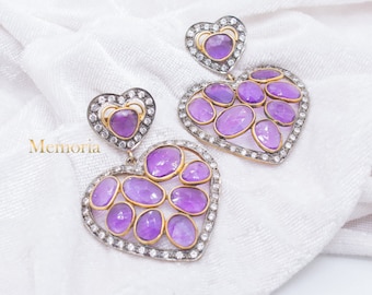 925 Sterling Silver Heart Amethyst Dangle Earring