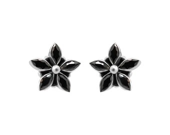 Natural Black Onyx Earring, 925 Solid Sterling Silver Earring, Flower Designs Earring, Wholesale Earring, Handmade Jewelry Gifts