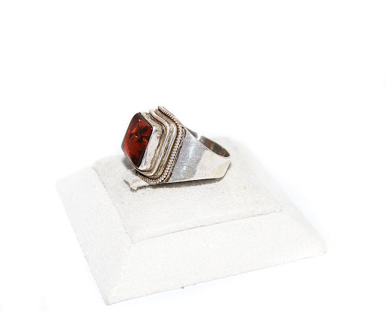 Gift For Woman And Girls Square Amber Gemstone Ring 925 Sterling Silver Ring Cognac Baltic Amber Ring Amber Jewelry Baltic Amber Ring