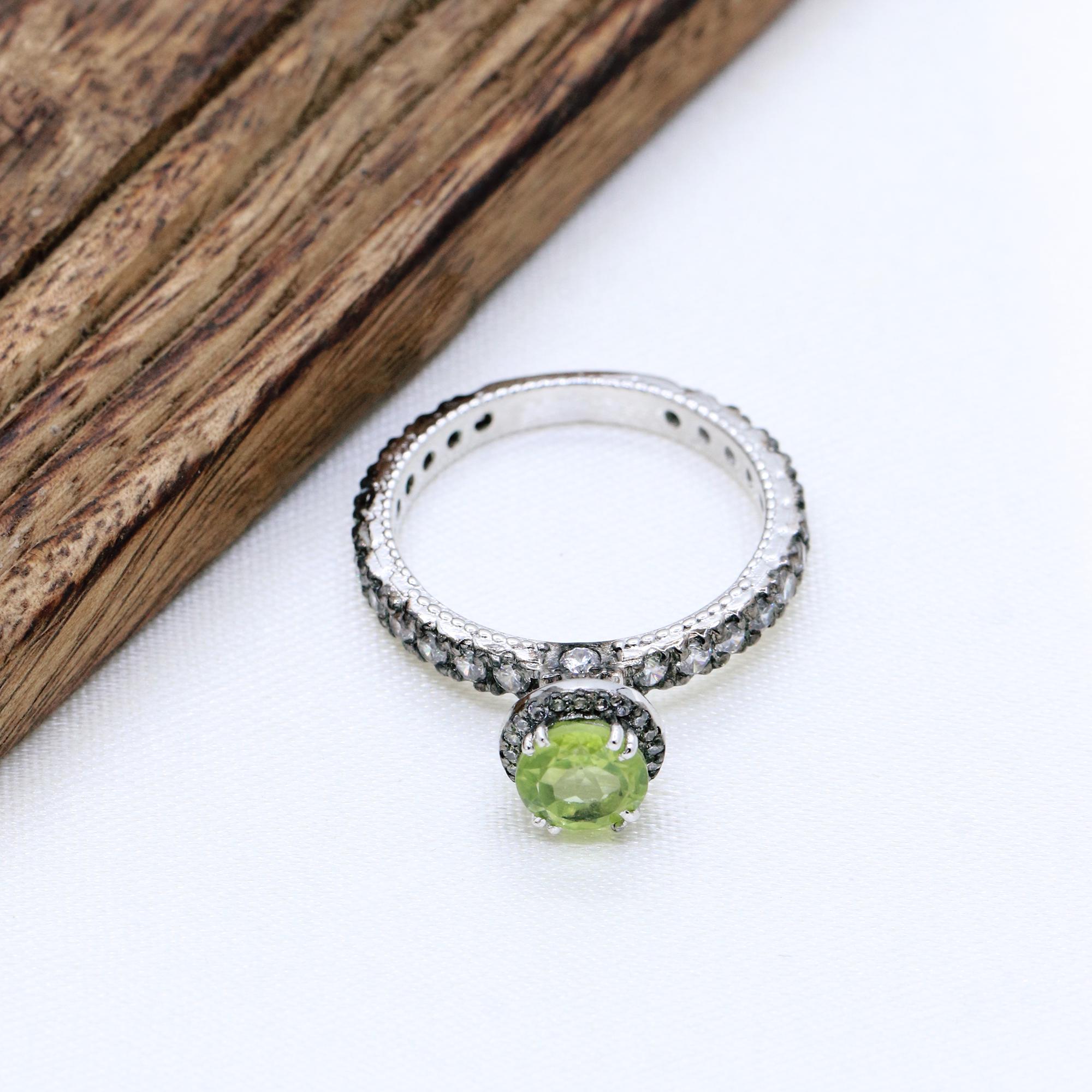Green Peridot Ring, Cubic Zirconia Silver Ring, 925 Sterling Silver Ring, Silver Jewelry Ring, Statement Ring, Personalization Gift