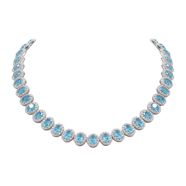 925 Sterling Silver Natural Blue Topaz Gemstone Jewellery Set, Necklace ...