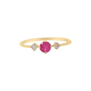 Ruby Diamond Ring, Red Ruby Diamond Ring, 925 Sterling Silver Ring, Tiny Gemstone Ring, Engagement Ring, Stacking Promise Ring, Gift for Her