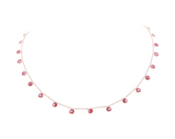 Ruby Round Dangling Necklace, Ruby Necklace, Charm Station Necklace, Silver Jewelry, Dainty Ruby Necklace, Wedding Gift