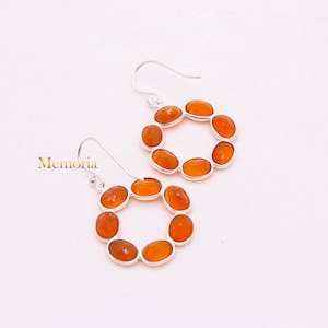 Carnelian Earrings, 925 Sterling Silver Earrings, Carnelian Gemstone Earrings, Boho Carnelian Earrings, Dangle Drop Earrings, Valentine Gift