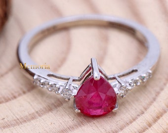 Ruby & Diamond Ring in 14k White Gold