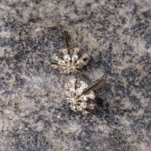 Flower Design Diamond Gold Earring, 14k Yellow Gold Earring, Engagement Earring, Diamond Stud Earring, Personalization Gift