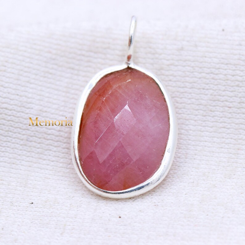 925 Sterling Silver Pendant, Pink Sapphire Gemstone Pendant, Fine
