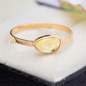 14k Yellow Gold Ring, Rose Cut Yellow Sapphire Ring, Statement Sapphire Ring, Boho Sapphire Gold Ring, Minimalist Sapphire Ring