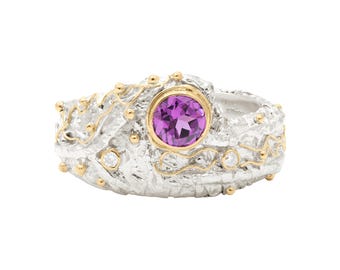 Rhodolite Garnet Ring: 18k Gold & 925 Silver Diamond