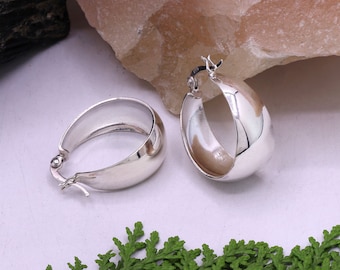 925 Sterling Silver Chunky Hoop Earring : Minimalist Allergy-Free Jewelry
