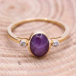 Natural Star Ruby Ring, 14k Yellow Gold Ring, Star Ruby Diamond Ring, Statement Ring, Vintage Star Ruby Ring, Birthday Gift
