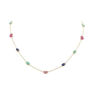 Green Emerald Ruby / Sapphire/ Faceted Gemstone Necklace, Gold Plated Silver Necklace, 925 Sterling Silver Jewelry Necklace, Birthday Gift