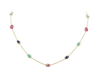 Green Emerald Ruby / Sapphire/ Faceted Gemstone Necklace, Gold Plated Silver Necklace, 925 Sterling Silver Jewelry Necklace, Birthday Gift