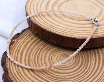 Pink Opal Beaded Gemstone Bracelet : 925 Sterling Silver