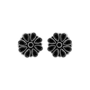 Beautiful Black Onyx Earrings, Black Onyx Flower Shape Stud Earring, 925 Sterling Silver Earrings, Boho Statement Jewelry for Valentine Gift