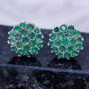 Natural Emerald Stud Earrings, Emerald Earrings, 925 Sterling Silver Stud Earrings, Boho Emerald Stud Earrings For Women, Valentine Gift