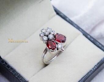 Red Garnet CZ Silver Ring, Adjustable Sterling Birthstone Jewelry