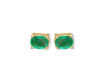 Pendientes de esmeralda verde: oro amarillo de 9k
