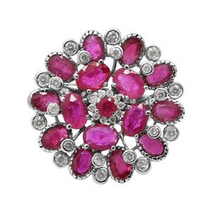 Natural Ruby Diamond Ring, Flower Diamond Ruby Ring, Cluster Ruby Ring, 925 Sterling Silver Ring Engagement Ring, Promise Ring, Gift for Mom