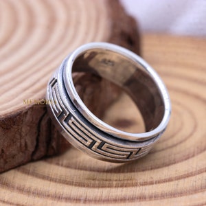 Handmade 925 Sterling Silver Ring, Spinner Band Anti Stress Fidget Meditation Band, Spinning Ring, Silver Meander Ring, Anniversary Gifts
