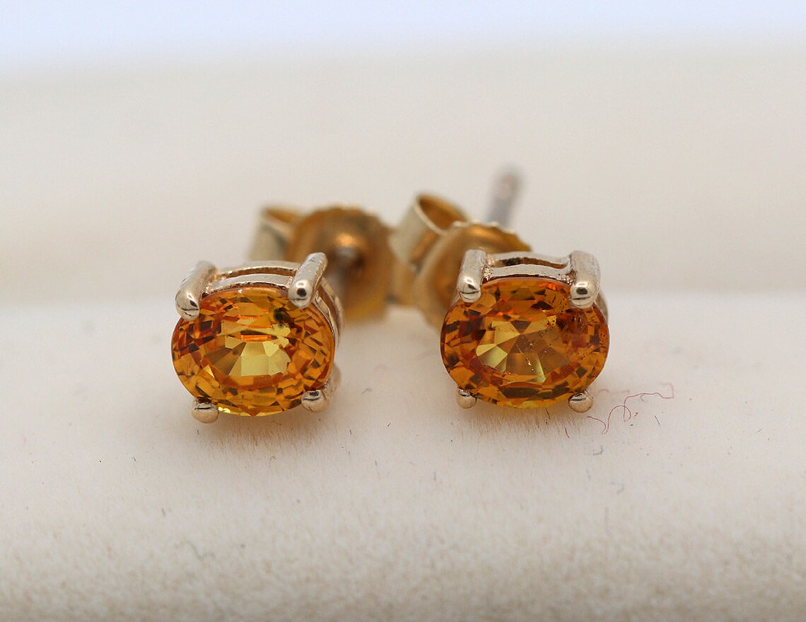 0.91ct Orange Sapphire Stud Earring 14k Solid Yellow Gold Etsy