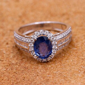 Sapphire Gemstone Ring, 18k White Gold Ring, Sapphire Halo Diamond Ring, Diamond Jewelry Ring, Wedding Sapphire Ring, Birthday Gift&#39;s