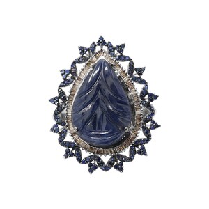 Natural Blue Sapphire Diamond Ring, Diamond Sapphire Ring, 925 Sterling Silver Diamond Ring, Carving Blue Sapphire Silver Ring For Women