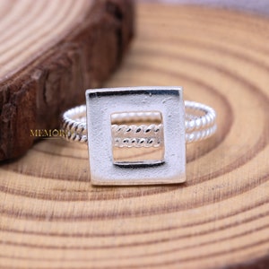 Bague carrée en argent, bague carrée simple, bague carrée ouverte, bague en argent sterling 925, anneau torsadé, bague moderne simple