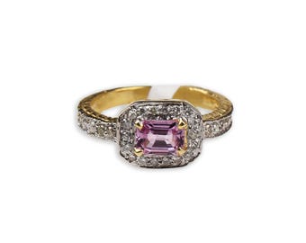 Pink Sapphire Gemstone Diamond Ring: 14k Yellow Gold