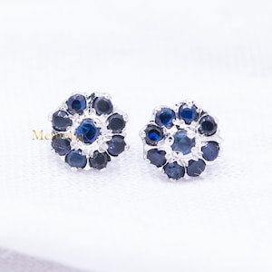 Royal Blue Sapphire Stud Earrings, 925 Sterling Silver Stud Earring, Flower Blue Sapphire Earring, Gemstone Stud Earrings, Anniversary Gifts