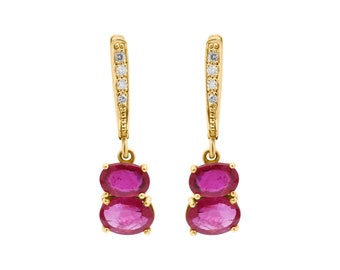 Ruby Diamond Dangle Earring : 18k Yellow Gold