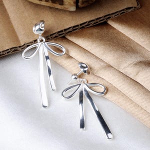 925 Silver Bow Earring,  Silver Jewelry Earring, Long Bow Earring, Silver Ribbon Earring, Silver Jewelry Earring, Valentine Gift